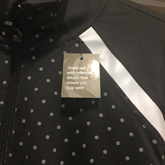 Ideology Womens Reflective Polka Dot Athletic Jacket Black XL